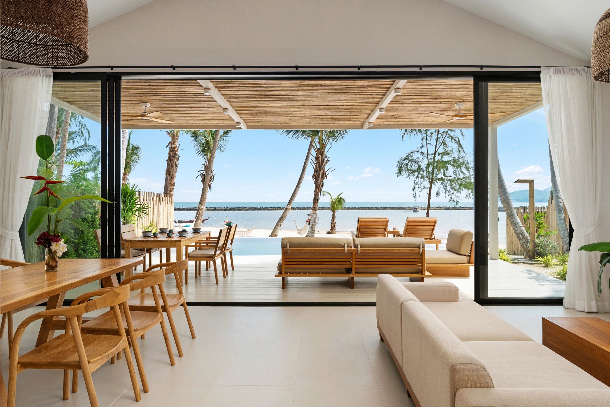 Modern villa living area with ocean view